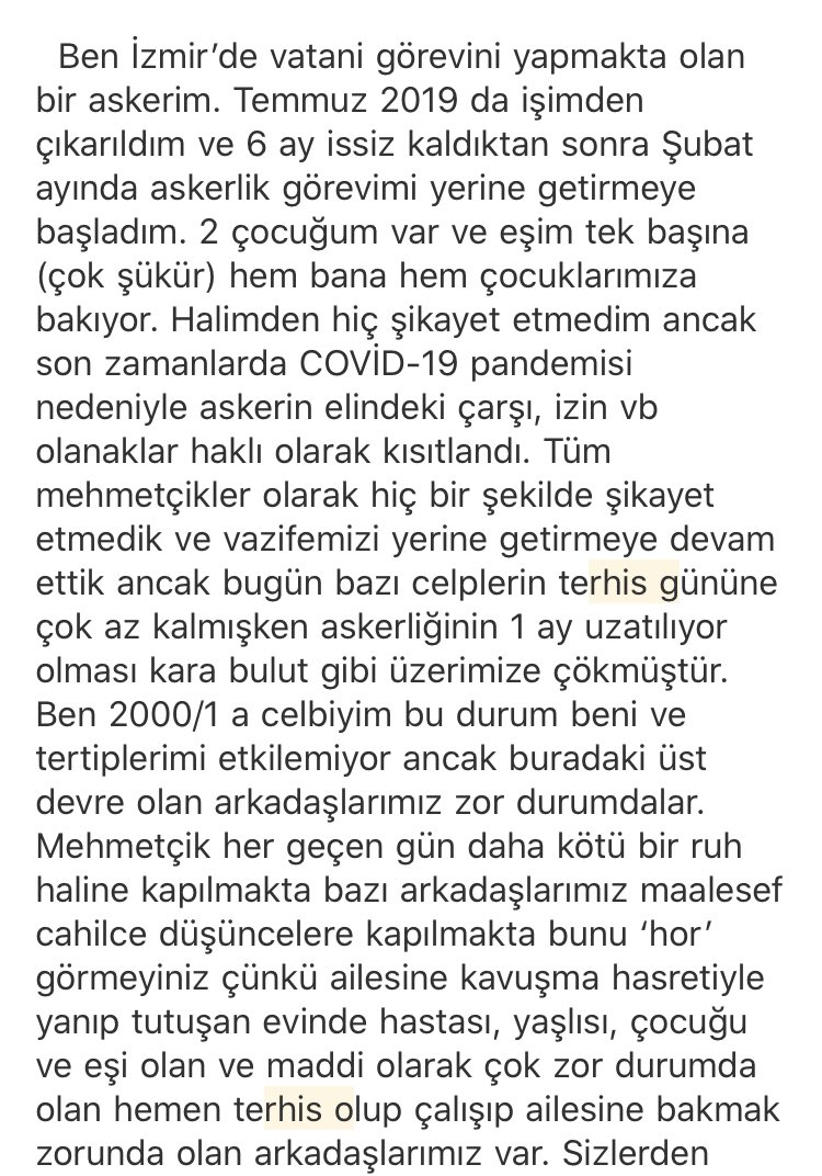 ismailsaymaz's tweet photo. Kasım-Aralık 2019’da askere alınan er ve erbaşların askerlik süresi bir ay uzatıldı.
Koronavirüsten ötürü 100 bin mahkum tahliye edilirken, yurtdışında bulunan en az 25 bin insanımız memlekete getirilirken, askerlerimizin ne günahı var? Bu karar gözden geçirilmelidir. https://t.co/KfVLaW3Mty
