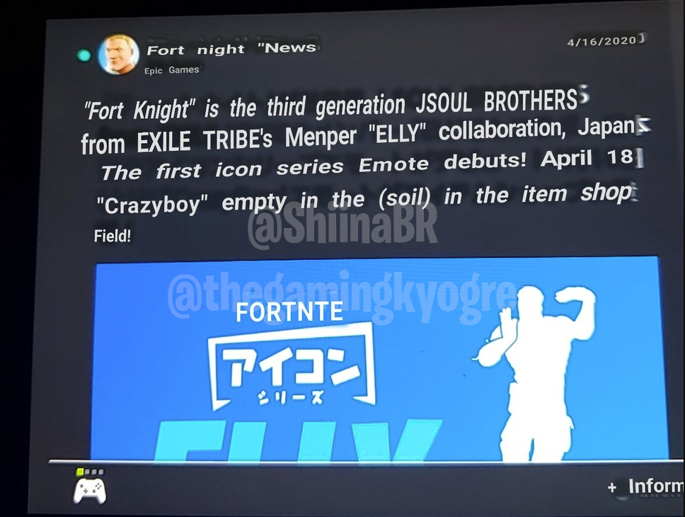 Shiinabr Fortnite Leaks On Twitter Rumor The Crazyboy Emote Will Be In The Item Shop Tomorrow On April 18 According To The Japanese Nintendo Switch News Feed This Screenshot Was Sent