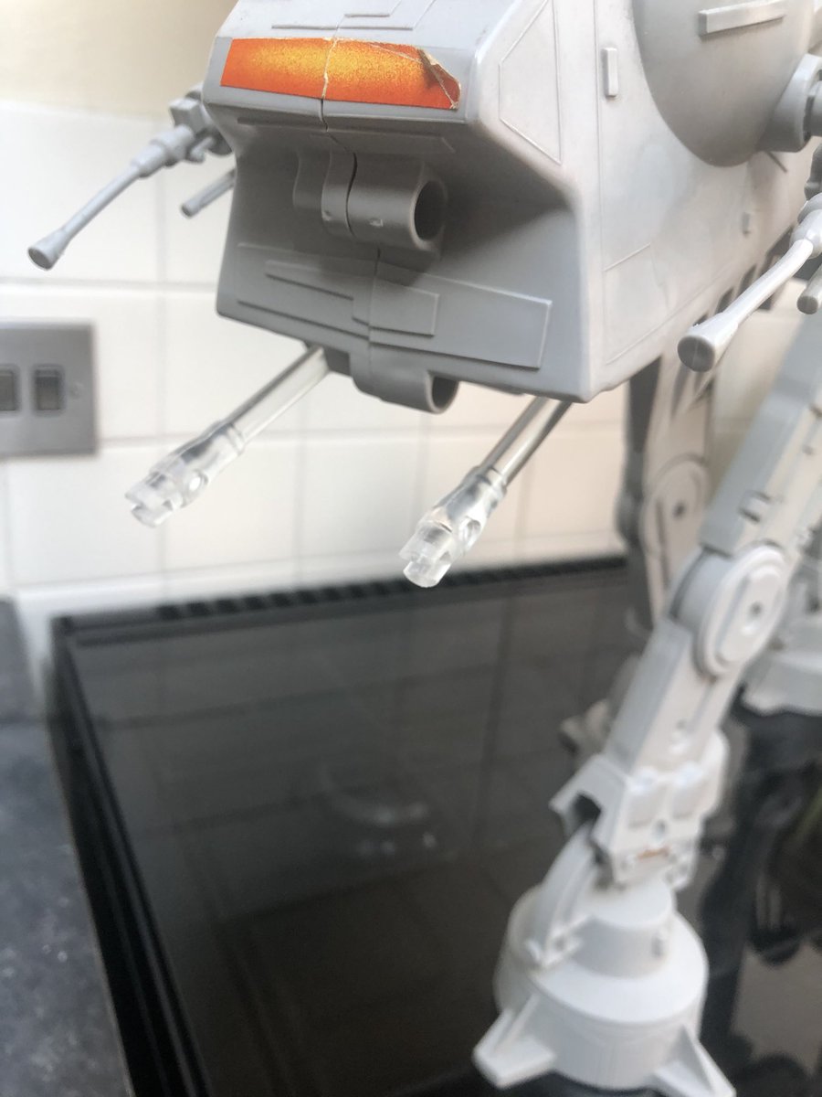 I realise this is incredibly boring to some but I have fully repaired, cleaned and restored my AT-AT. Fitted the plastic chin guns and bulb cover this morning. It is COMPLETE.
