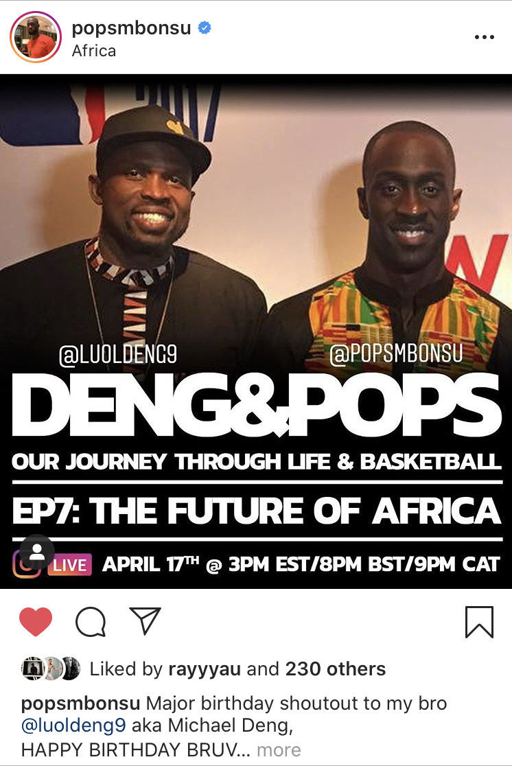 lempika7's tweet photo. π today's edition of #DENGPOPSCHAT on #Africa π
Questions for @LuolDeng9 @Pops
* to what extent do you consider yourselves sports diplomats?
* challenges/opportunities for #basketball in Africa (& for girls)?
* potential @theBAL impact?
ππ½ @MsBennyBonsu #sportsdiplomacy https://t.co/P6KQXaR54U