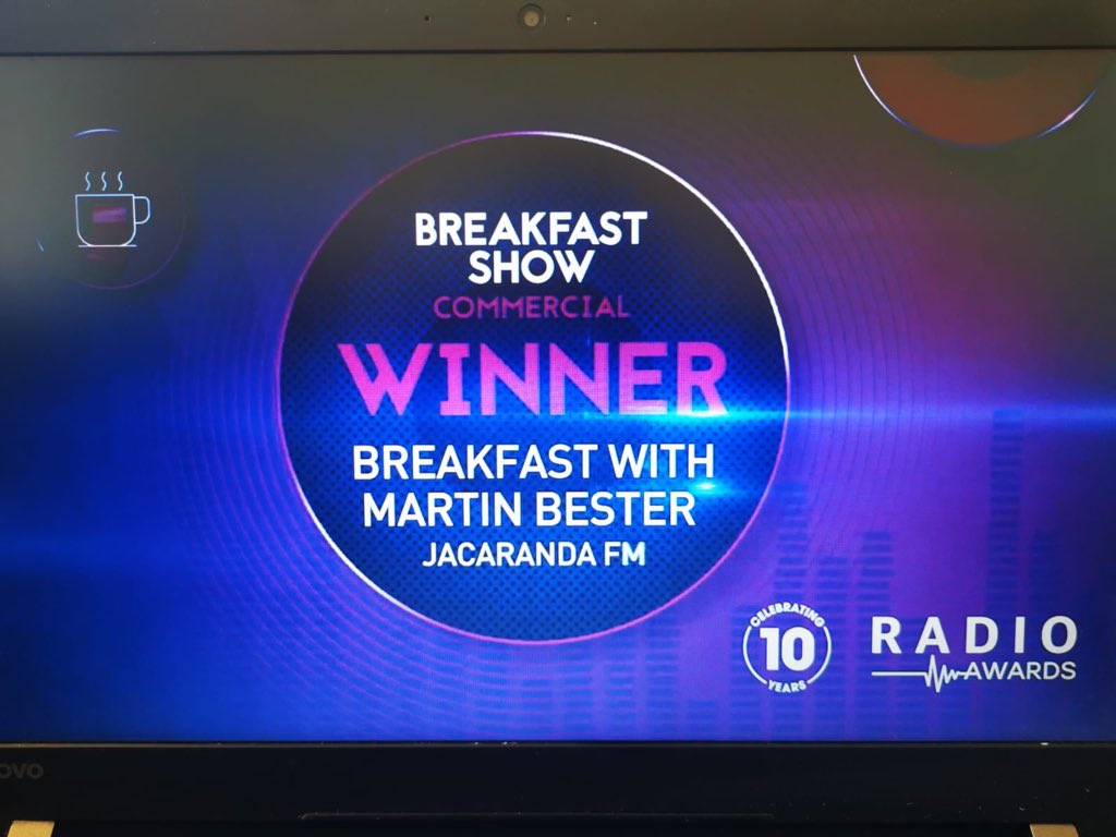 Some celebrations are in order well done to <a href="/JacaBreakfast/">Breakfast with Martin Bester</a> for winning Best Comercial Breakfast show 👏🏆🎉 <a href="/MartinBester/">Martin Bester</a> <a href="/MyburghMedia/">Hennie Myburgh</a> @LadyJane0729 <a href="/LeithSmith/">Leith Smith</a>