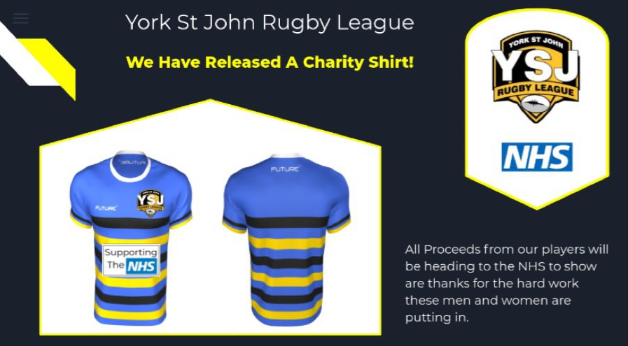 YorkStJohnRL's tweet photo. To say thank you to all our front line workers in the NHS we have released a special YSJRL shirt!

£5 from every shirt sale will be heading to the NHS!

#ThankYouNHS https://t.co/GD3iDDvkuv