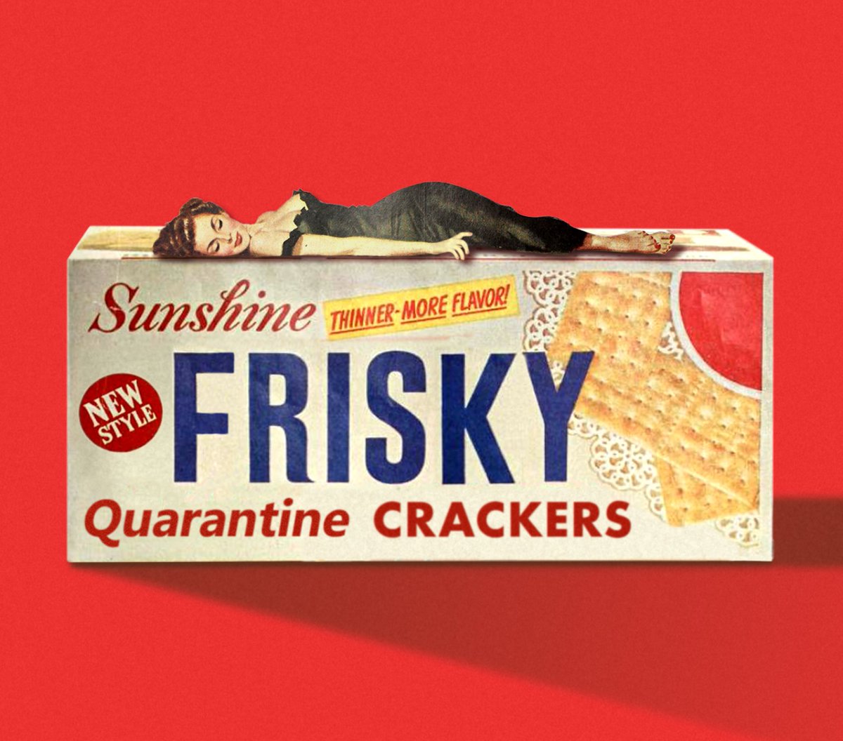 ColossalSanders's tweet photo. Frisky Quarantine Crackers: Now made with a little touch of something. 

#quarantine #socialdistancing #selfquarantine #covid19art #coronavirusart #pandemicart #coronavirus #vintage #digitalart https://t.co/25xX0US0i0