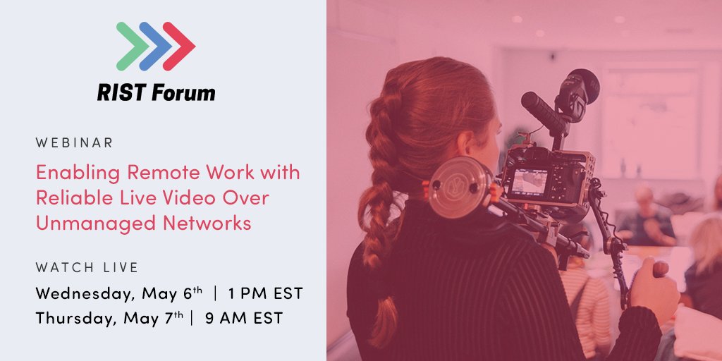 RISTForum's tweet photo. Our webinars explaining how the #RIST protocol enables low-latency, #interoperable, high-quality #livevideo over unmanaged networks will take place on; May 6th at 1pm EST, repeated on May 7th at 9am EST. Sign up here:
https://t.co/utr4Gd7TzM 

#nabshowexpress #IPdistribution https://t.co/5BbXYH5VYN