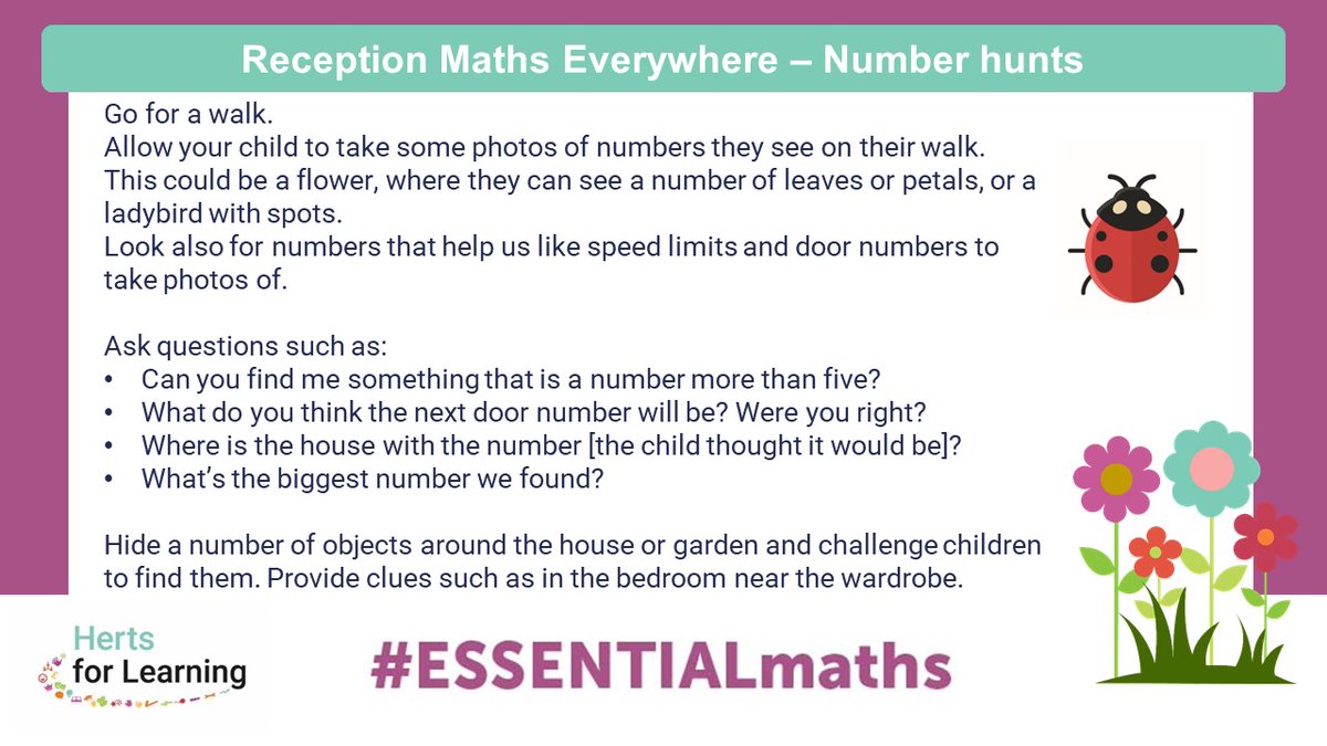 It's our first #TryItOutTuesday &amp; today’s spotlight is on our 'Maths Everywhere' ideas aimed at Reception children. These could be done at home or school, inside or outside. Let us know how you get on! #ESSENTIALmaths