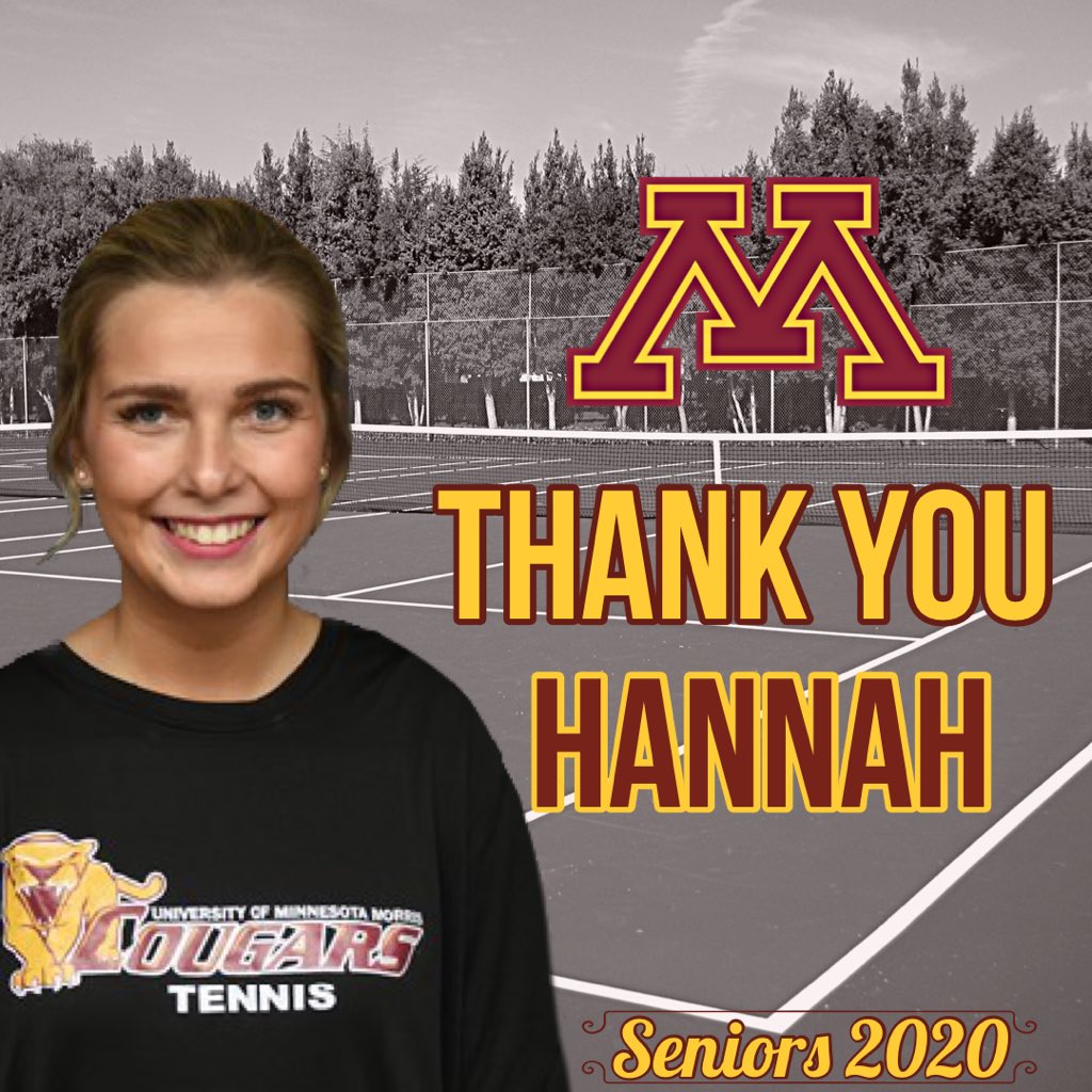 UMNMorrisTennis's tweet photo. Day 3 of the senior series! Hannah is a management major who is graduating this spring! She has a job lined up to be work in sales at Briggs Company upon graduation! We’re proud do you! 🤩 #RollCougs https://t.co/z07PhHKGz6