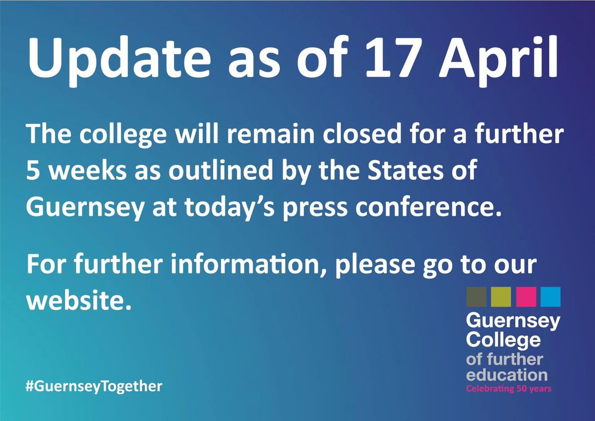 thegsyinstitute's tweet photo. As you may have heard, the Director of Public Health has decided that the College must remain closed, with all Bailiwick schools, for the next five weeks.

We have updated our website with all the relevant information. #GuernseyTogether 💚

https://t.co/kRMLFXcQWk https://t.co/LCwFihA55f