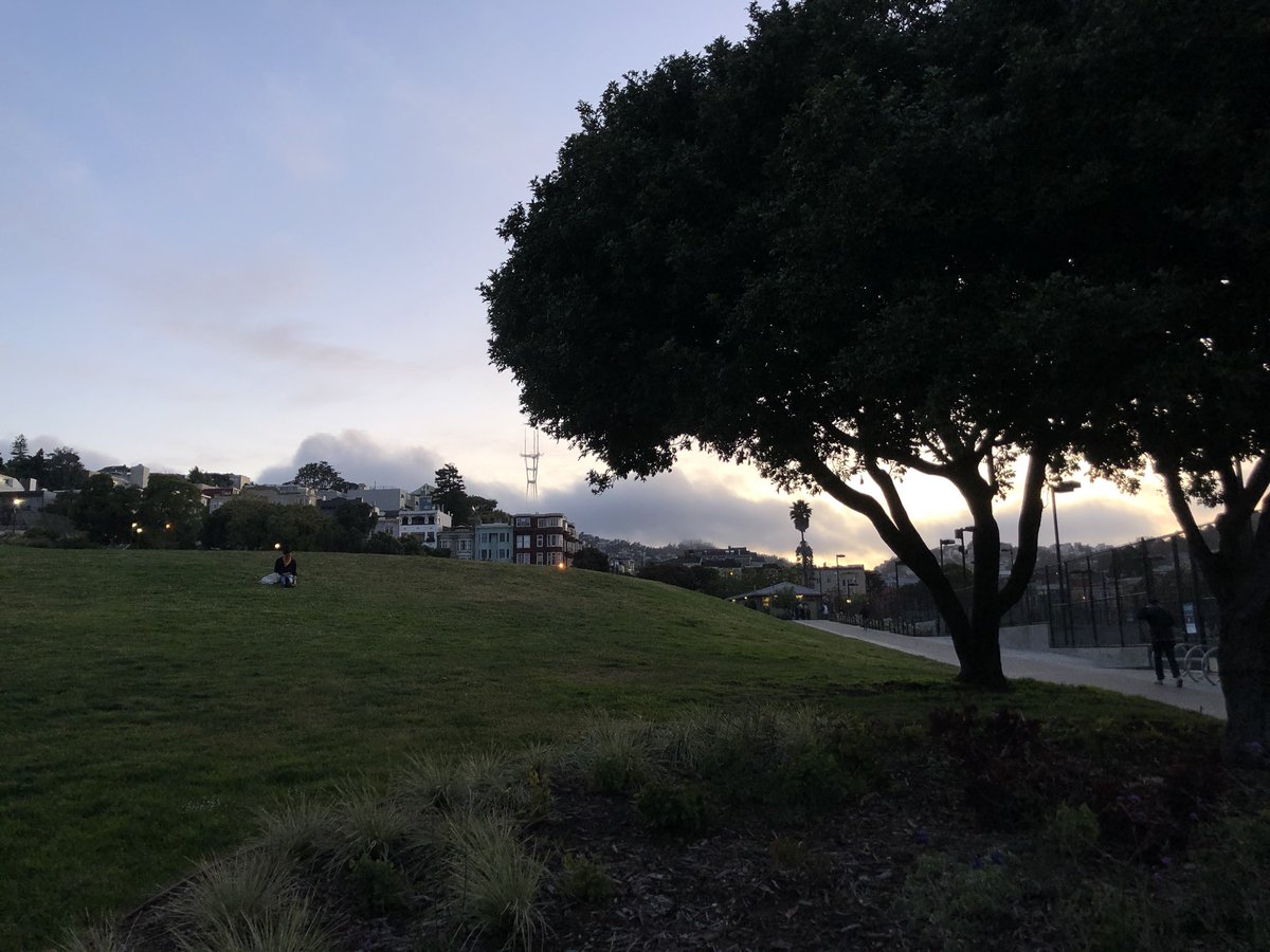 A view of Sutro tower from the base of mission Dolores park