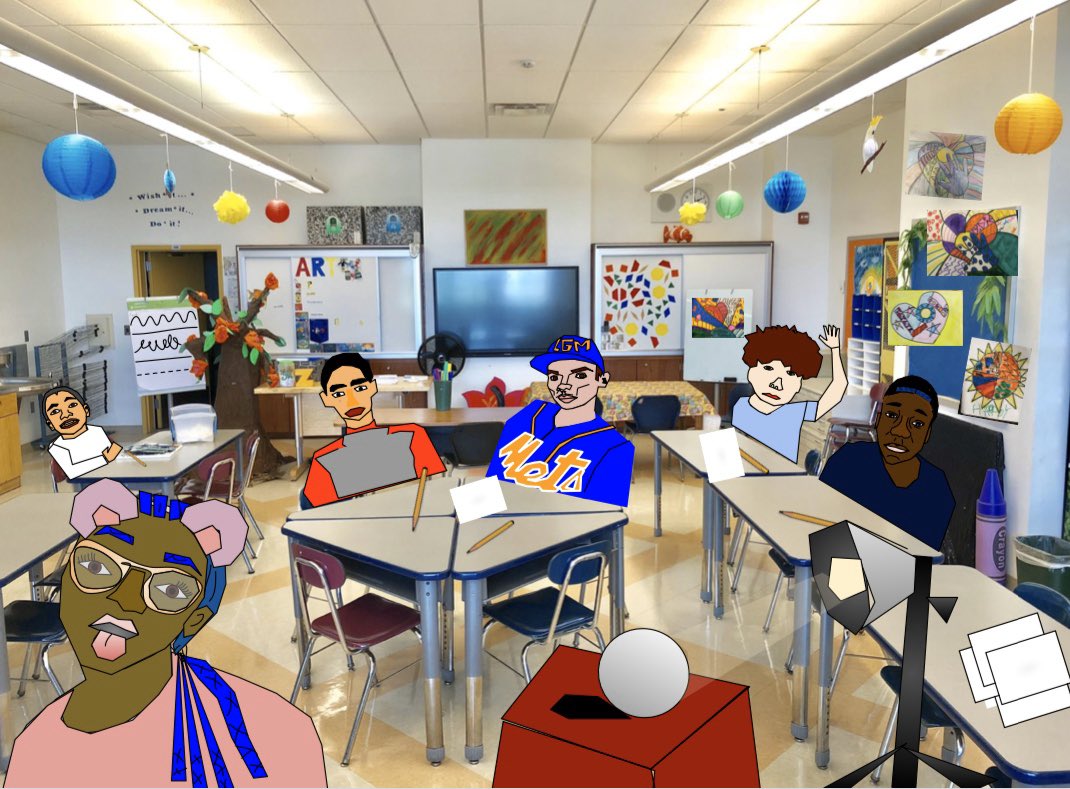 s2ab0z's tweet image. We may be apart, but we’re together in Art! 💚🎨 Once #GoogleDrawing selfies were complete we spent some time in live meets placing ourselves back in the art room where we belong! Missing my artists &amp;amp; classroom so much! @42Q_MotivatED @NYCSchools  #PSMS42QFamily