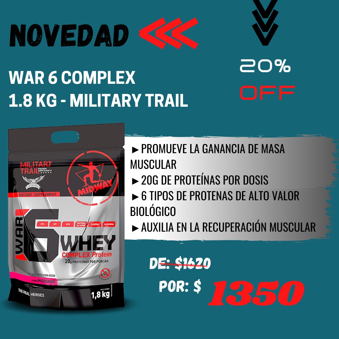 plusmasteruy's tweet image. 💥 WAR 6 COMPLEX - MILITARY TRAIL 💥
👉Es una mezcla de proteínas para atletas de alto rendimiento y para personas que buscan suplementos de calidad.