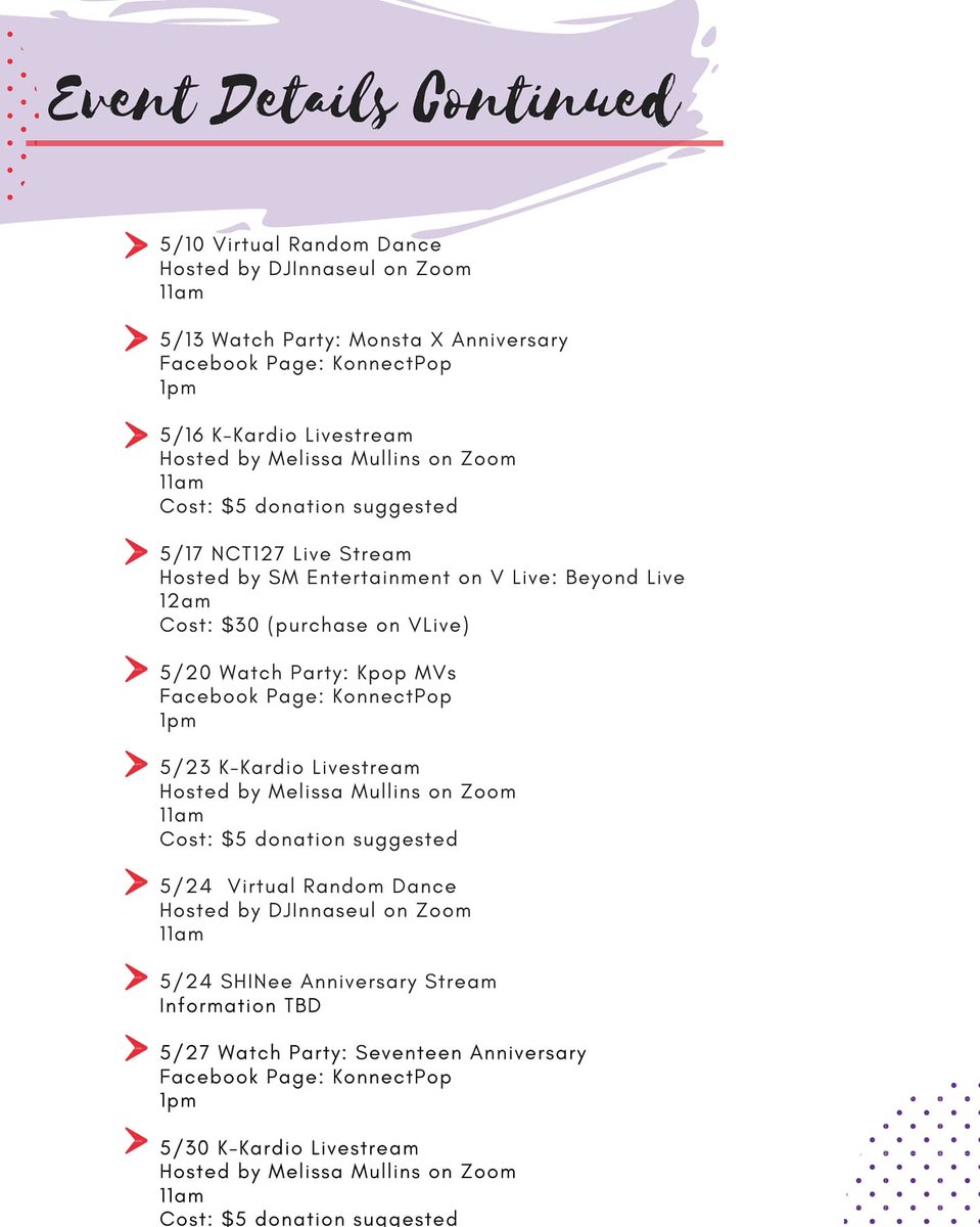 konnectpop's tweet photo. Here is the May calender! All events are streaming and subject to change!
#streaming #kpop #coloradokpopfans https://t.co/R3ssgcY37D