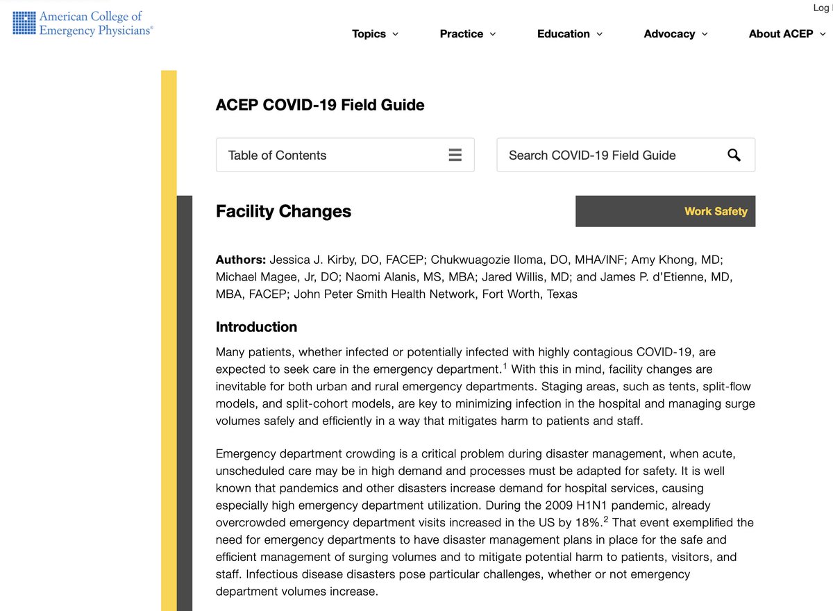 EMDrChick's tweet photo. In 2019, @JPS_Health ED saw 2,262 pts/bed space,140% more than the average ED. We are experts in modifying our facility &amp; processes to maximize our ability to care for those in need.  

Happy we could share &amp; publish our COVID-19 modifications in the @ACEPNow COVID-19 Field Guide https://t.co/s6ANid0TOJ