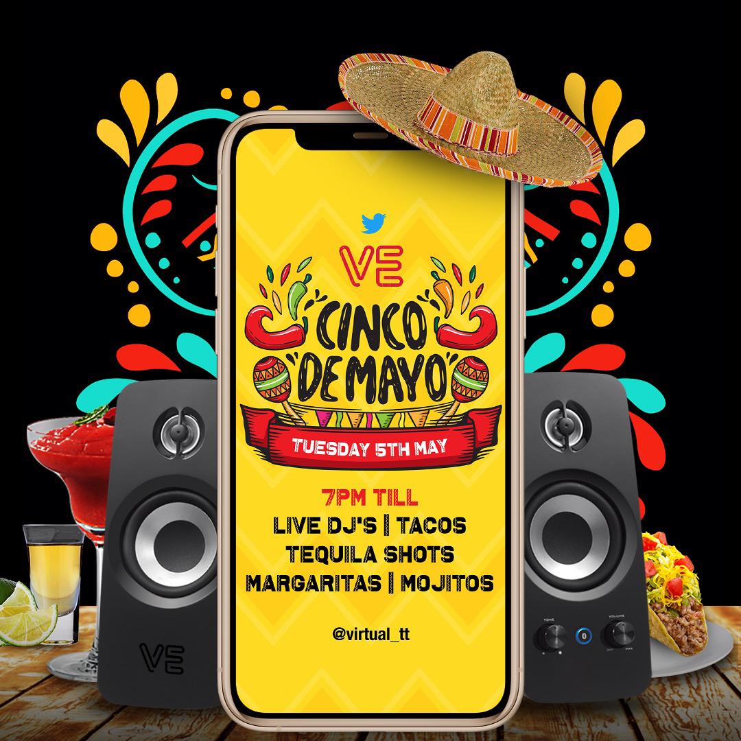 intwotheculture's tweet photo. Let’s celebrate the one day which our margarita binges are socially acceptable 🥳
On Tuesday, we head to @virtual_tt for the ultimate Cinco de Mayo celebration.
Tacos 🌮 Margaritas/Mojitos🍹 Your favorite DJs
🎧💻🎶
#CincoDeMayo
#VETT
#VSD
#ZoukTT https://t.co/iXSUVW97pl