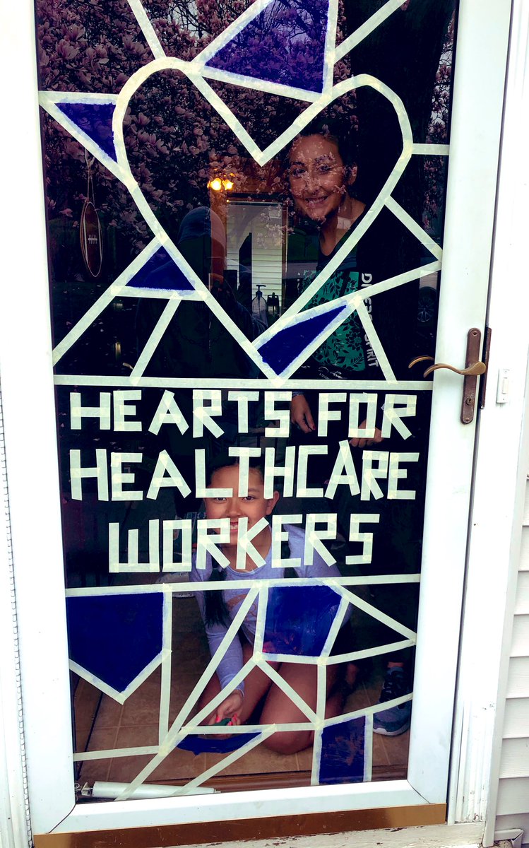 CoachRiemedio's tweet photo. Showing our love and appreciation for all the Healthcare Workers around the 🌎!

@mobeaty25 came up with the idea, stayed up late to prep the window, &amp; surprised #BoogieGirl in the AM to paint our faux stain glass door! 

#UnitedAsOne💪🏽
#Hearts4HealthcareWorkers❤️ https://t.co/t9SIGeCkkP