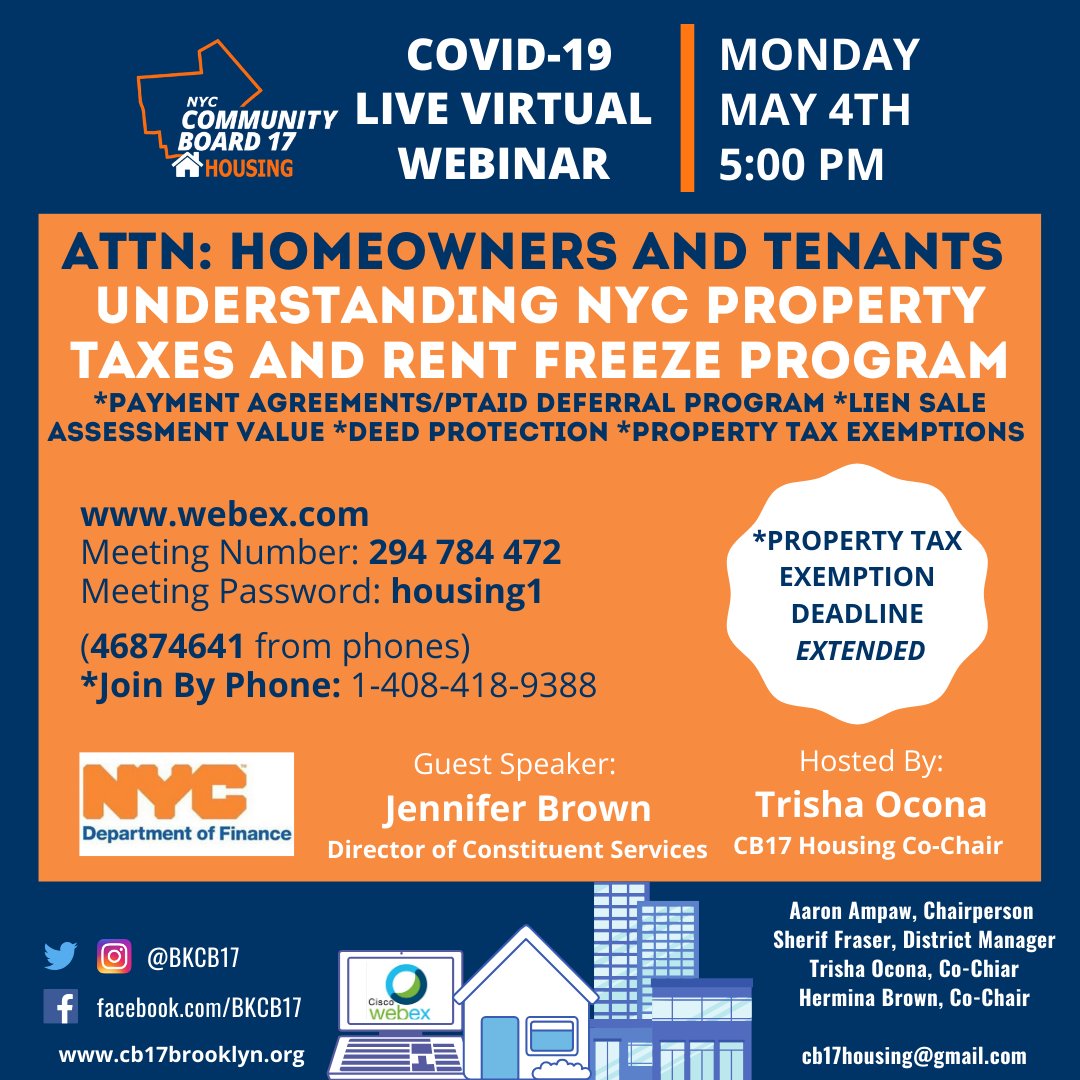 This Monday, May 4th, the 3rd virtual meeting in our #housing series will take place. 

Link: ow.ly/UCNF50zuINF
Meeting Number: 294 784 472
Meeting Password: housing1 

(46874641 from phones)
*Join By Phone: 1-408-418-9388