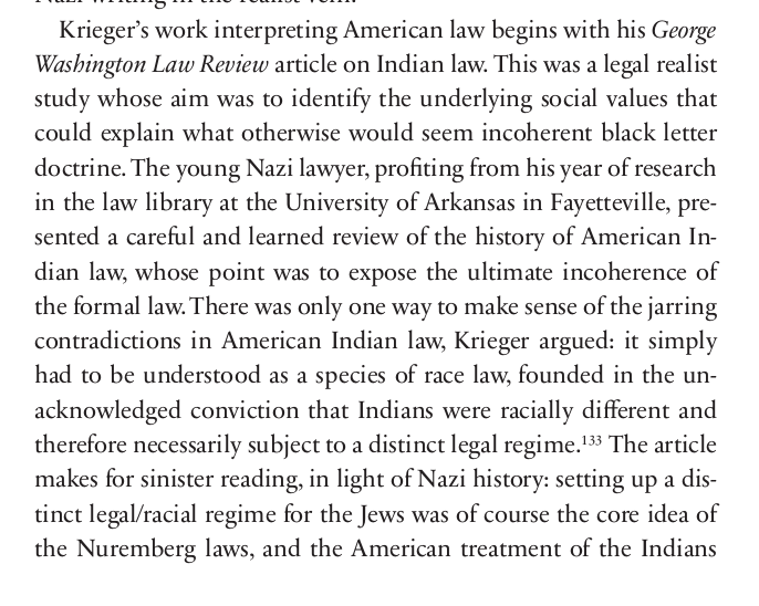 "Krieger’s heroes were Thomas Jefferson and Abraham Lincoln."Whitman then notes that "Race Law in the United States" included Lincoln's pre-war statements on the necessity of resettlement, which precisely matched the policy of expulsion stated in the Nuremberg Laws.