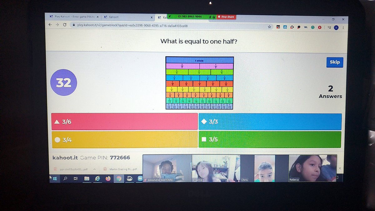AmandaMaterre's tweet photo. Shared my screen on @zoom_us to play @GetKahoot with my students. #fractionfriday #martinmustangs @Martin_Mustangs @AliefISD @AliefTech @AliefMathK6 https://t.co/8rn9XcwbcP