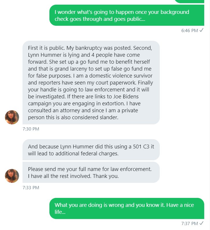 I'm really surprised she hasn't blocked me yet!Nor has she threatened me with any of these other very legal & very cool DMs that others have received.  #Biden2020  #TaraReadeIsALiar  #TaraReade  #IBelieveBiden  #IBelieveJoe