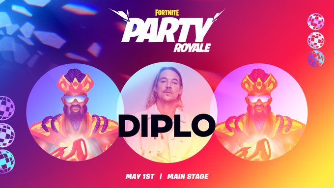 AtomicCupcakee's tweet photo. Whaaa!?! #Fortnite Pop up live show of Diplo and Major Lazor in Party Royal! Starts at 9 EST. https://t.co/XxF8VeFoPx