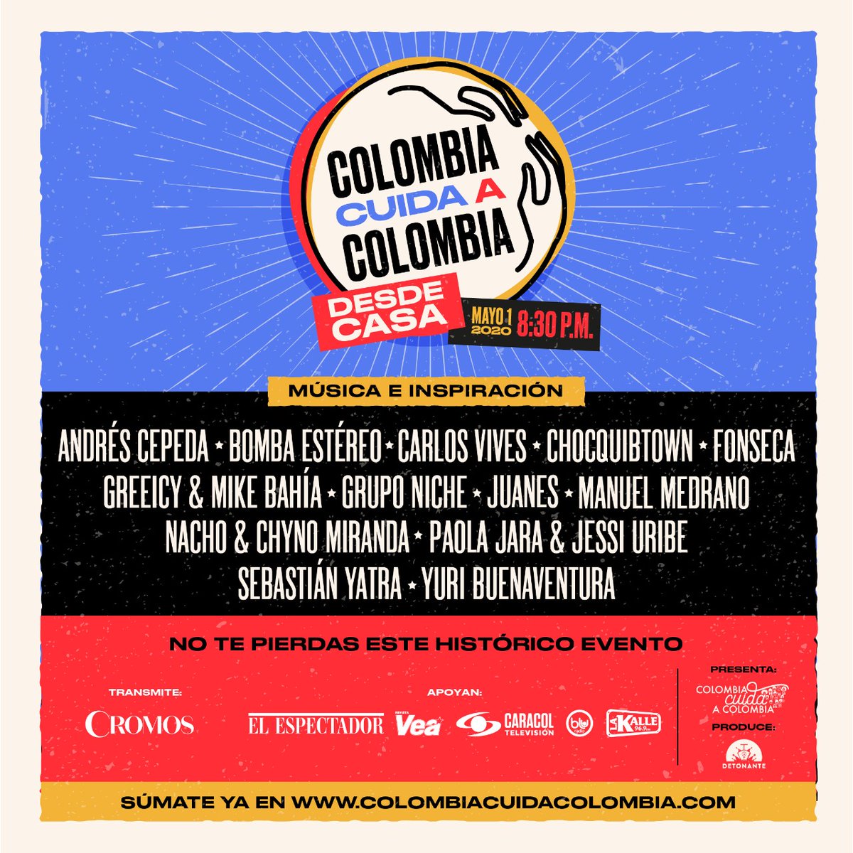 RevistaCromos's tweet image. #ColombiaCuidaColombia ¡Empezamos transmisión📽️! Conéctate ya a través de nuestra página de Facebook para ver #EnVivo este concierto histórico que reúne a las más importantes figuras de la música de nuestro país, reunidas por una gran causa.🇨🇴❤️

📽️➡️facebook.com/RevistaCromos/…