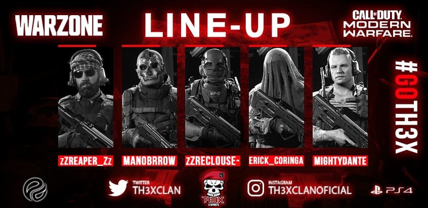 É com muito orgulho que Anunciamos nossa LINE de Warzone! 

<a href="/zZReaper_Zz/">Дима ReapeR</a>
@Matheusvirgulin 
<a href="/Lucaas62129861/">Lucas</a>
@_ErickMath97
@MightyDanteZ

#GOTH3X