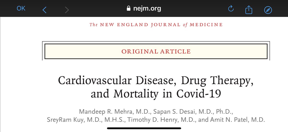 JCosinSales's tweet photo. 3 artículos en @NEJM nos aclaran definitivamente que ni #iECAs ni #ARA2 se relacionan con el riesgo ni el pronóstico de #COVID19 https://t.co/YsTX4UZscq
