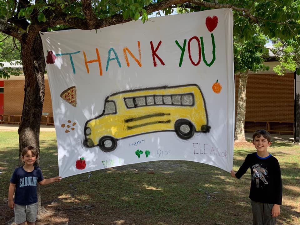 More thanks for our cafeteria staff and transportation! This was hung at school today by some of our Bangert families.  Our AHB family is the best!  We miss you all!  ❤️🐻💫