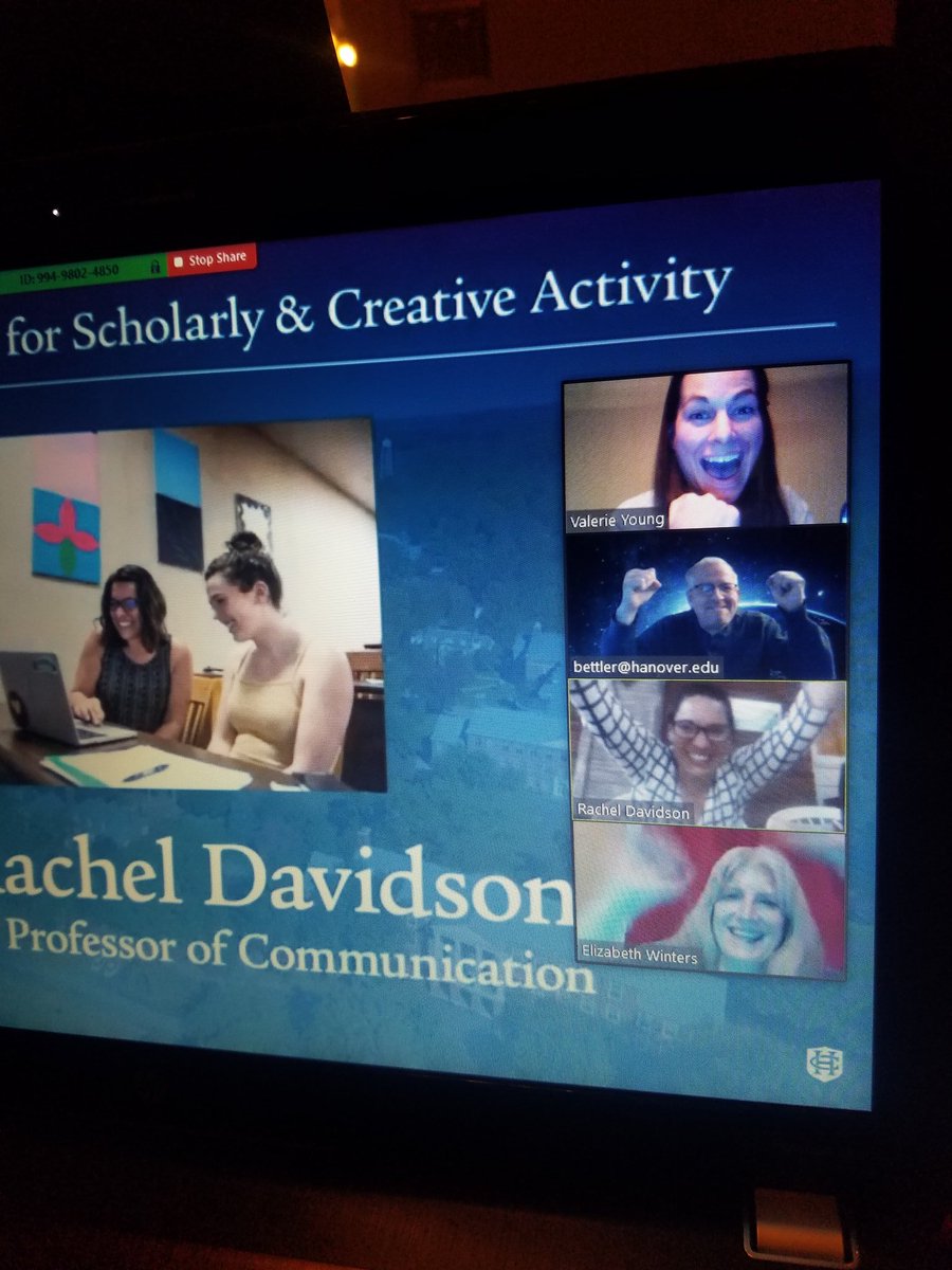 HanoverCOMdept's tweet photo. And, what a wonderful opportunity to recognize and give a HUGE panther shout out to the wonderful Dr. Rachel Davidson, who was awarded the Karns Award for Scholarship and Creative Activity this evening! Congrats, Dr. D! https://t.co/nh5G1qQgei