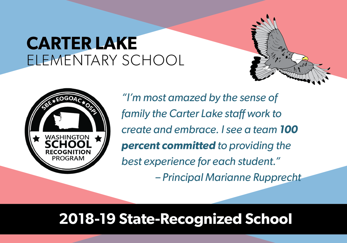 CloverParkSD's tweet photo. Congratulations to Carter Lake Elementary School for being named a state-recognized school for fostering growth for students who receive special education services while closing gaps among student groups identified for support! #WASchoolsWeek #CPSDFutureReady https://t.co/7XSrygRMET