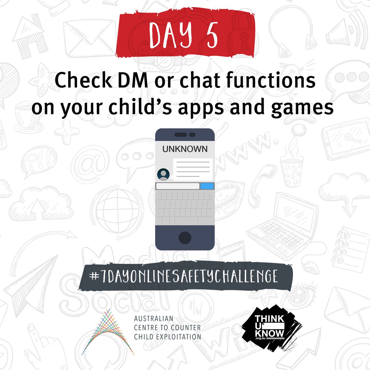 ThinkUKnow_Aus's tweet photo. Do the apps and games your child uses have a direct message function? Now is a great time to check in with your child about who they talk to online and what privacy settings they can put in place to be safe. #7dayonlinesafetychallenge #ACCCE #ThinkUKnow #onlinesafety @ACCCE_AUS https://t.co/NWSzmnXIDi