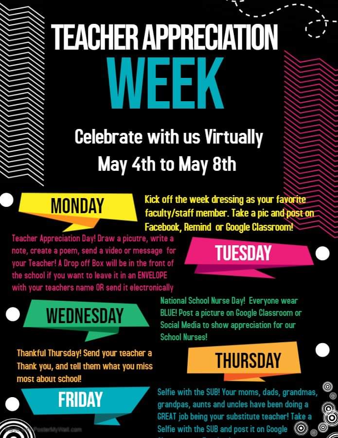 South_CCS's tweet photo. Join us as we virtually celebrate our amazing teachers for Teacher Appreciation Week.  Have fun!! https://t.co/5i8jp7qfYe
