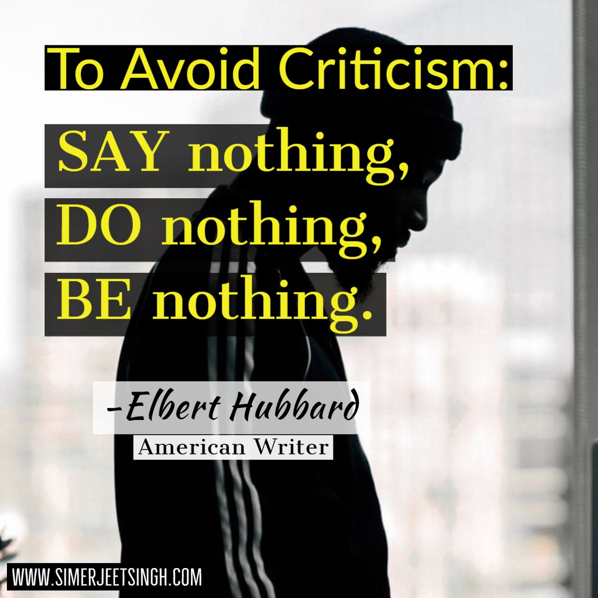SimerjeetSingh's tweet photo. "To Avoid Criticism:
Say Nothing,
Do Nothing,
Be Nothing."
How to Deal with Criticism: https://t.co/AJglSg4EPu
#QuotesThatInspire #criticism #dealingwithcriticism #Simerjeetsinghquotes #quotestoliveby #quotesoflife #Simerjeetsingh #Quoteoftheday #Quotes #Quotesaboutlife https://t.co/hGANwlEWut