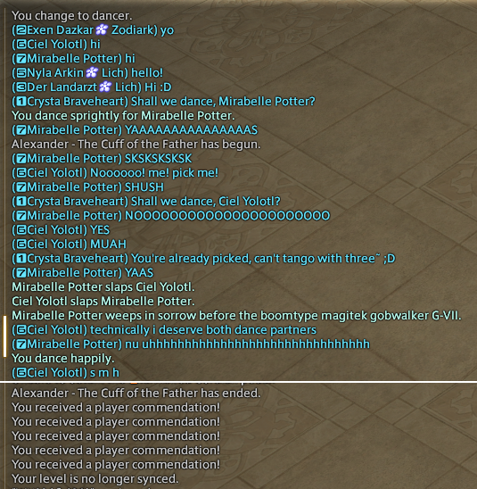 riyaniangelcos's tweet photo. Last time my dance partner rejected me.
Today I let people fight over me and actually got commendations for it.
#FFXIV #FFXIVmemes #JustDancerThings https://t.co/vAr3CFrr6E