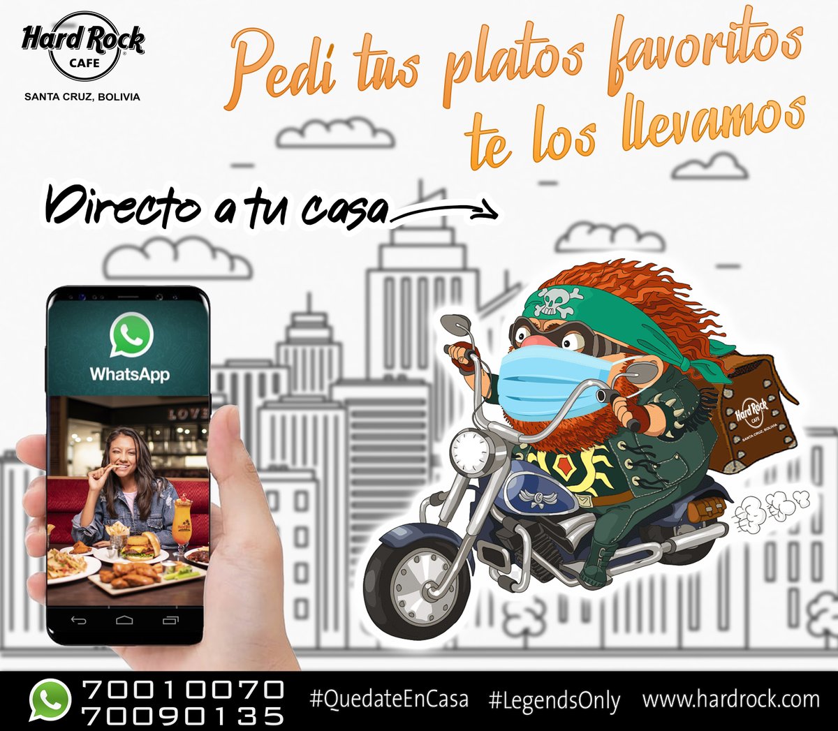 Llamá para ordenar tus platos preferidos. 🍔🍟 De lunes a viernes de 12:00am a 20:00h. - Sábado y Domingo de 12:00am a 21:00h. Bajo extrictas normas de Bioseguridad. 😷🤘
Realiza tu pedido a:
👉 bit.ly/Hard_Rock_Scz
👉 bit.ly/HardRock_pedid…
#HardRockCafeScz #QuedateEnCasaYa