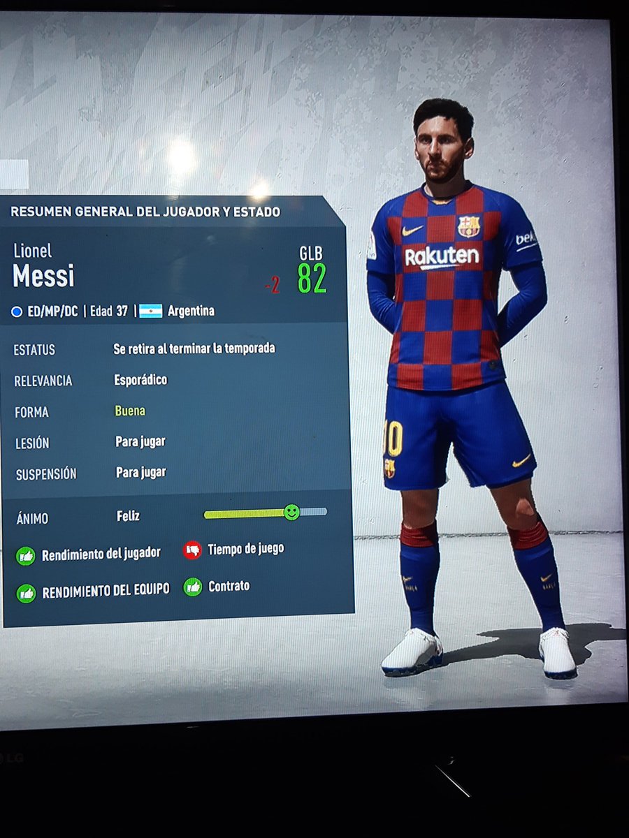 Oskarinamaya70's tweet photo. Hasta en el #FIFA20 me da pesar que ya se me va retirar #Messi @10_LioneIMessi 🥺no me quiero imaginar cuando ya se retire en la Vida Real @FCBarcelona_es #ModoDT https://t.co/KMjMc8spUV