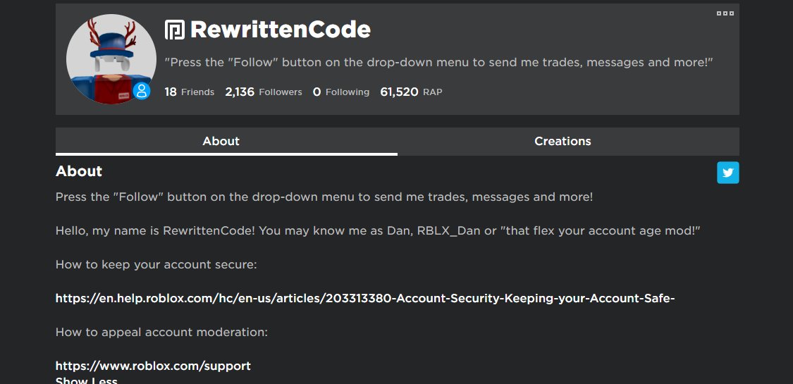 RewrittenCode's tweet image. Link to my Roblox Profile:
roblox.com/users/48807657…
Keep up to date with me here!
#Roblox
