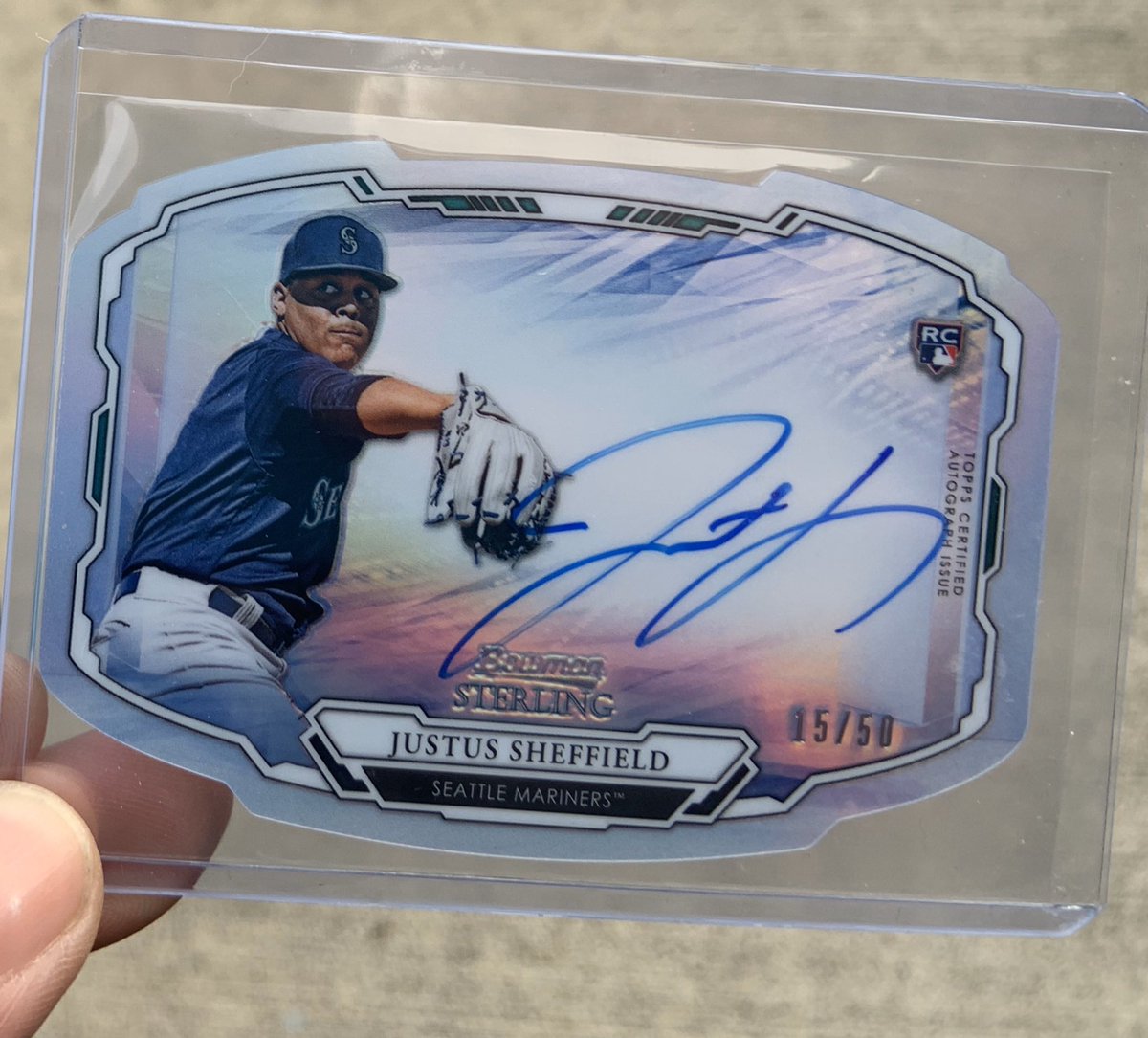 M_Bleezie13's tweet image. Just got this beautiful die cut @BowmanCards #JustusSheffield on card auto /50 in the mail. Another autograph in the PC. I’m pretty sure w/o checking that this card is my 1st Justus Die cut card. Natural daylight does not do it Justice.