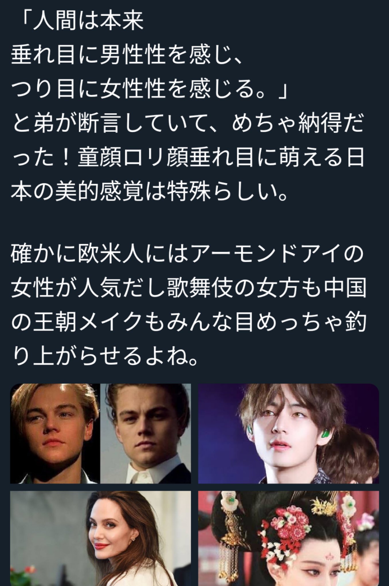 りんご 基本的に男性性を感じるお顔立ちなのに 女性性も感じるのはハンギョルがつり目気味だからかなあ 個人的に似てると思ってる柴咲コウさんもつり目 桃花眼のイラストもつり目 T Co 6gb8c9azam Twitter