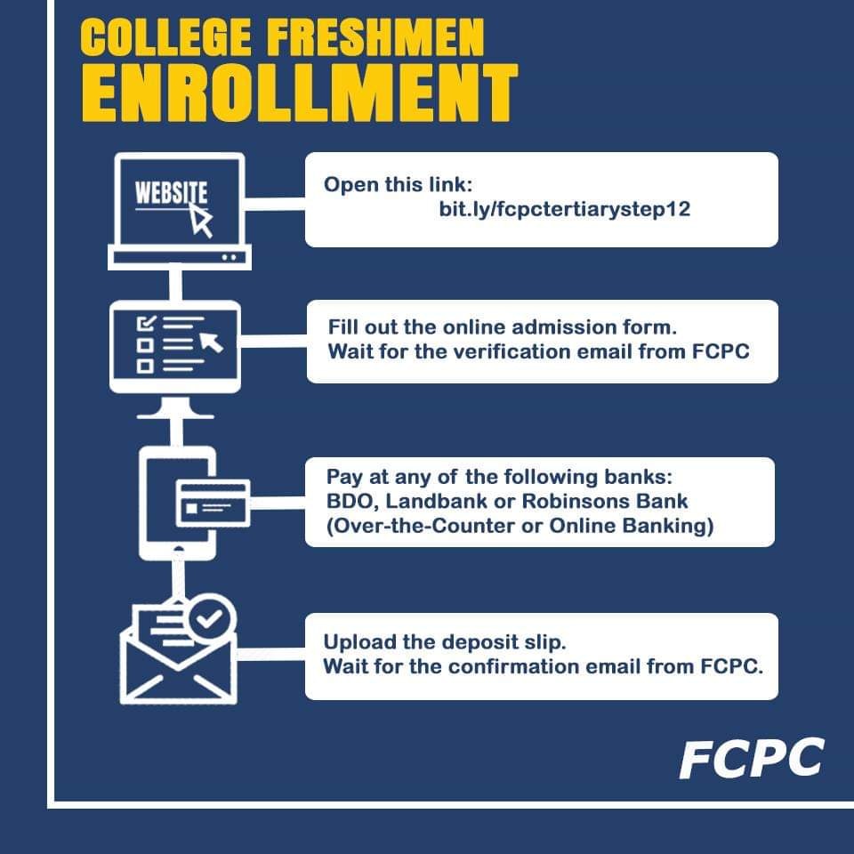 official_FCPC's tweet photo. All incoming college freshmen, you can now enroll while at home. First City Providential College Online Enrollment now made the enrollment process more convenient.
Open this link:
For college freshmen: https://t.co/pYZHGJkATY
#fcpc #thefirstthebest https://t.co/Bg8fhwZDIJ