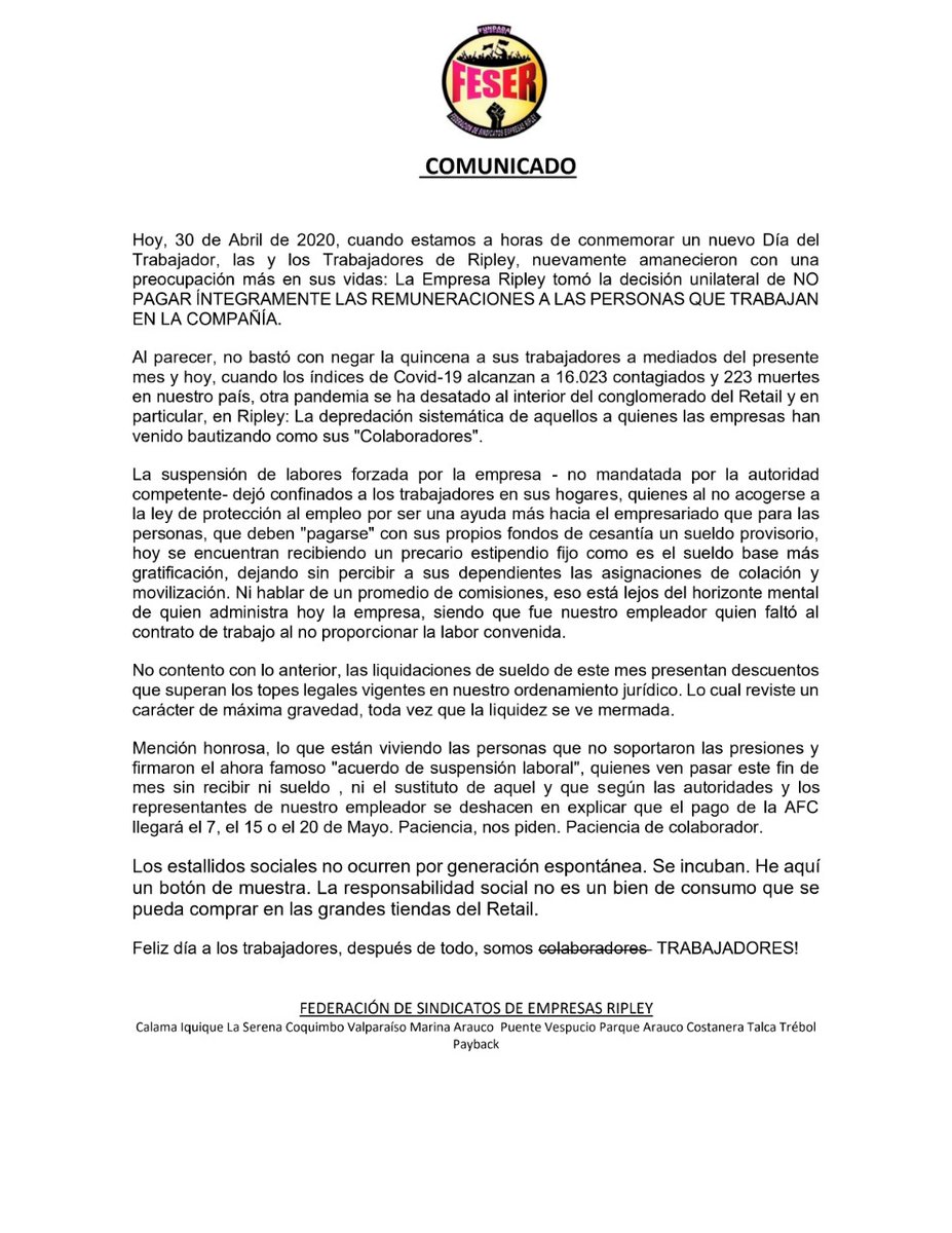FESER-Federación de Sindicatos Empresas Ripley tweet media
