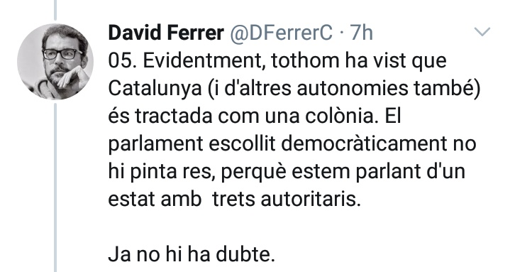 una_volta_era's tweet photo. @lavozdegalicia 05. Obviamente, todos viron que Cataluña (e outras autonomías tamén) son tratadas como unha colonia.  O parlamento elixido democraticamente non pinta nada, porque estamos a falar dun estado con trazos autoritarios.

 Xa non hai dúbida. https://t.co/MzBpaYhN2n