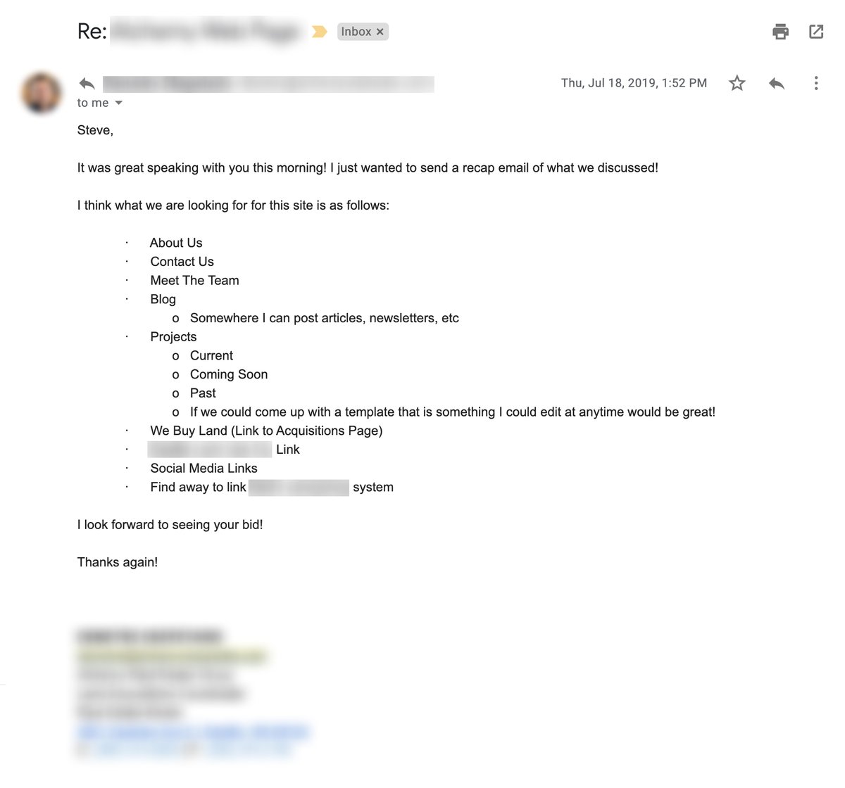 On the phone call, I steered the conversation toward addressing the main 2-3 gripes they have with their current website and how they hope a new website could solve their problems.(4/14)