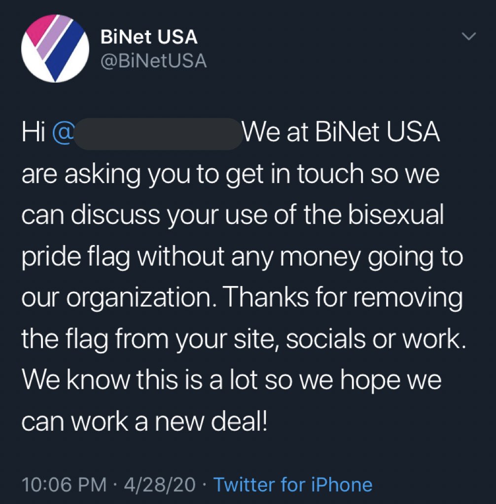 shoe0nhead's tweet photo. so in the span of 24 hours an organization tried to trademark the bi flag, bothered small creators over it, got ratiod, deleted their account &amp; now the pres of the org is having a meltdown claiming everyone mad about her trying to copyright the colors pink purple &amp; blue is racist https://t.co/qq0k7jZgw3