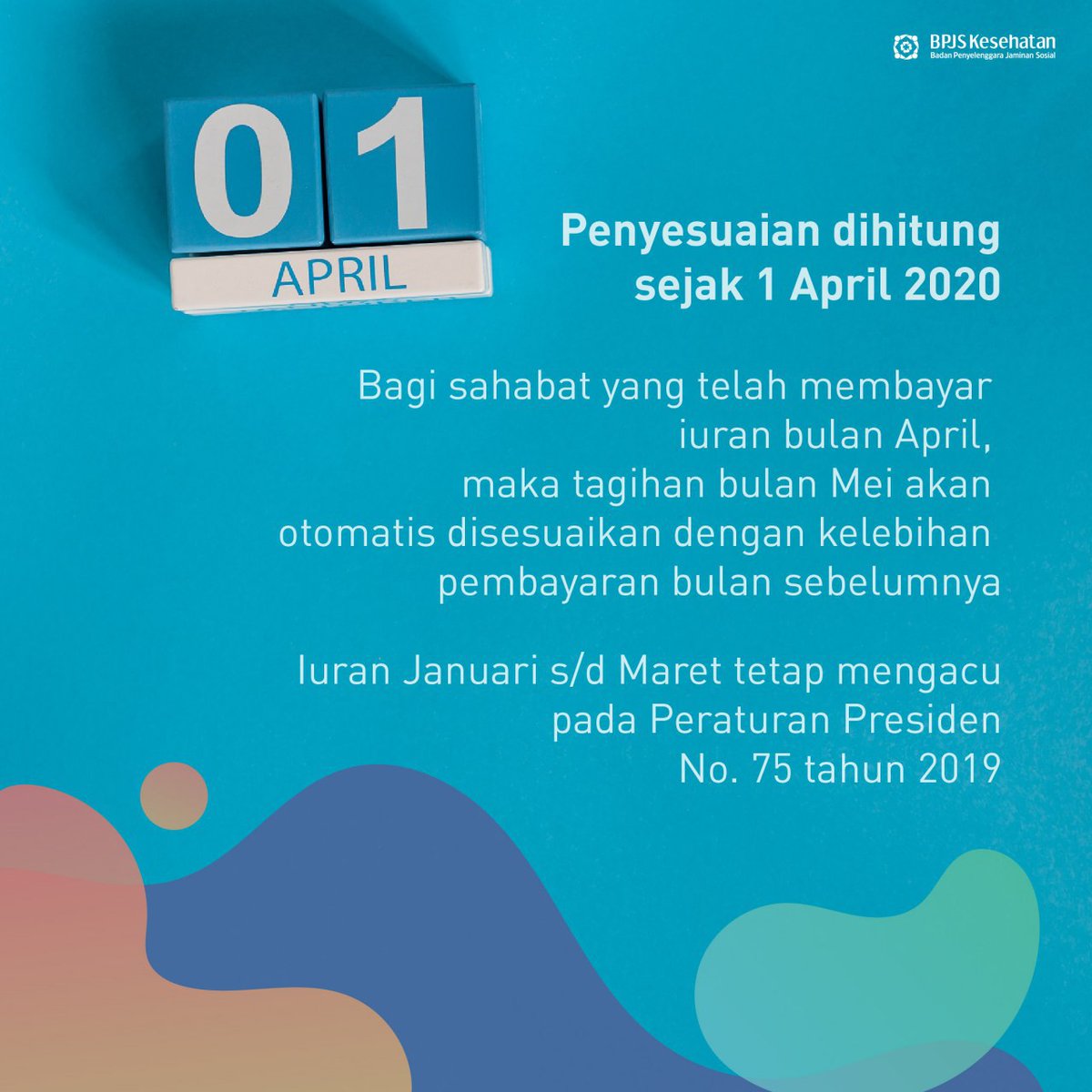 Menindaklanjuti Putusan Mahkamah Agung (MA) Nomor 7P/HUM/2020 yg diberlakukan pd 1 April 2020 oleh pemerintah, maka terhitung 1 Mei 2020, BPJS Kesehatan kembali menyesuaikan iuran, sesuai dgn Perpres Nomor 82/2018 tentang Jaminan Kesehatan yg dihitung sejak iuran April 2020 (1/4)