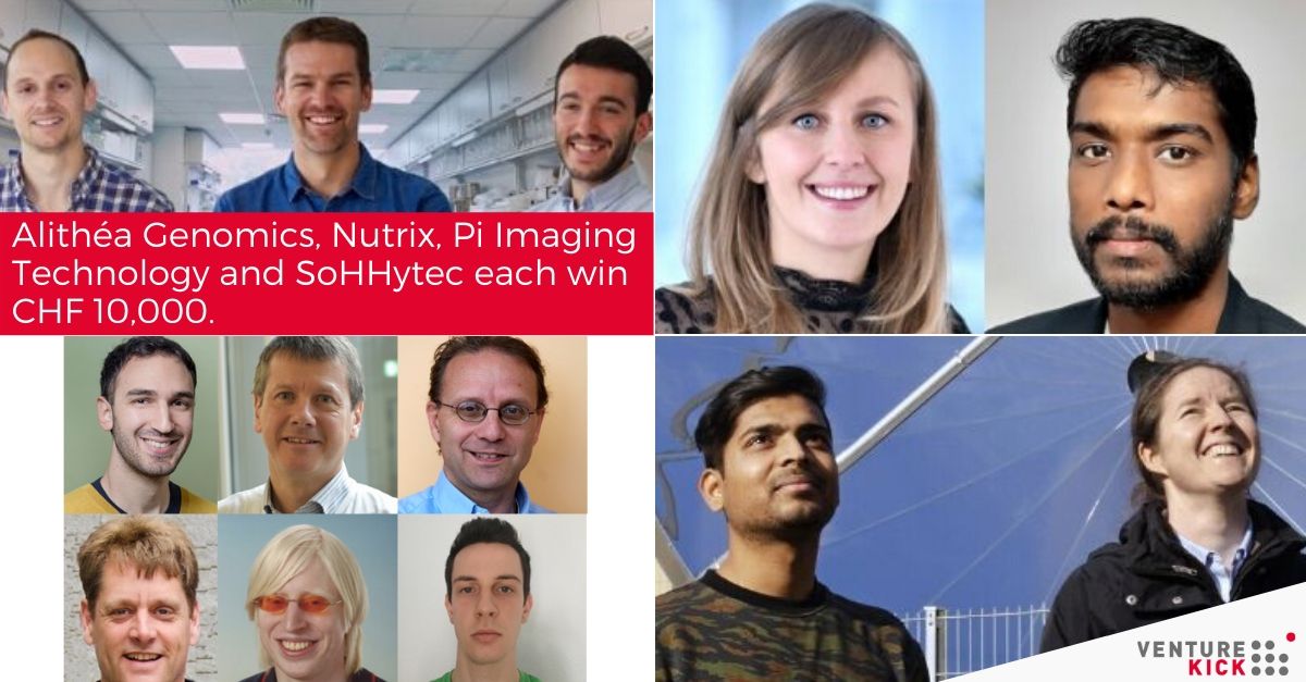 venturekick's tweet photo. Four top-#innovation startups enter @VentureKick, winning financial and entrepreneurial support! Congratulations to the outstanding teams of #AlitheaGenomics; #Nutrix; #PiImagingTechnology; #SoHHytec!
Read all about them:
https://t.co/PlavV3MdRZ
#SwissStartups #VentureKick https://t.co/QHfVtgnrFF