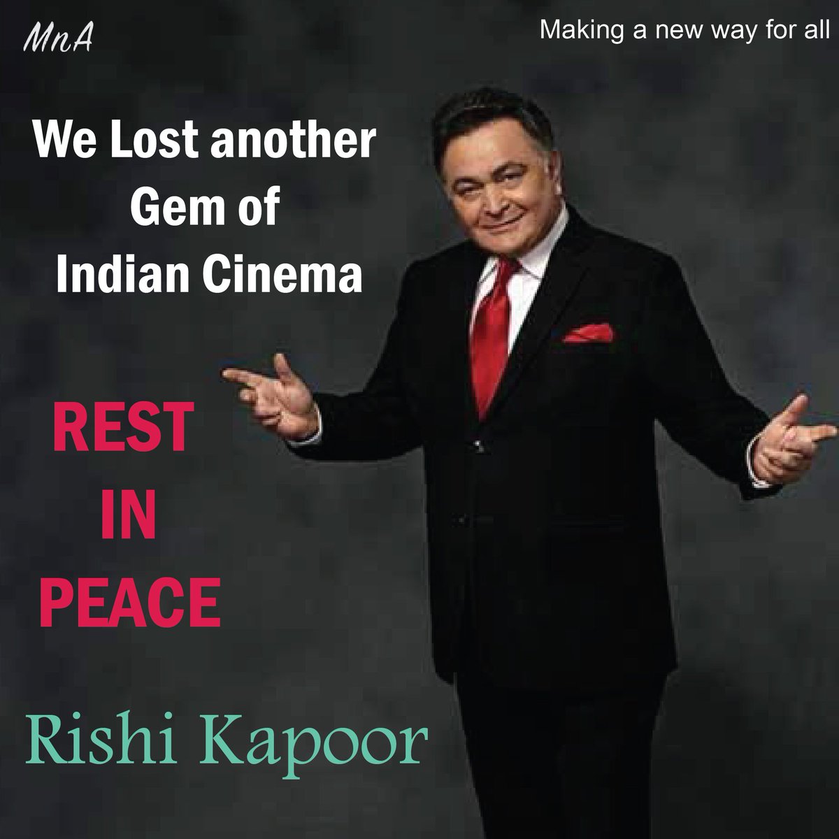 mnaofficial__'s tweet photo. A loved ones passing is never easy.
RIP Sir ❤

@chintskap #mna #mnaofficial #RIP #rishikapoor #condolences #rishikapoor #rishi #bollywood #restinpeace  #success  #inspirational https://t.co/ByfWss6LUo