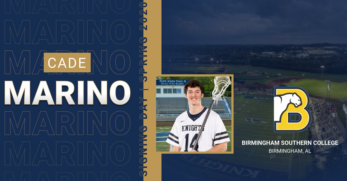 JPIIAthletics's tweet photo. 🚨SIGNED!!!🚨
 
🥍Cade Marino signs to play lacrosse at Birmingham Southern College!
 
Highlights and words from @JPII_Lacrosse head coach, Pat Kennedy: https://t.co/DkZI1o7aOJ

Congrats, Cade!
 
#SigningDay #GoKnights https://t.co/b1G54dE0YU