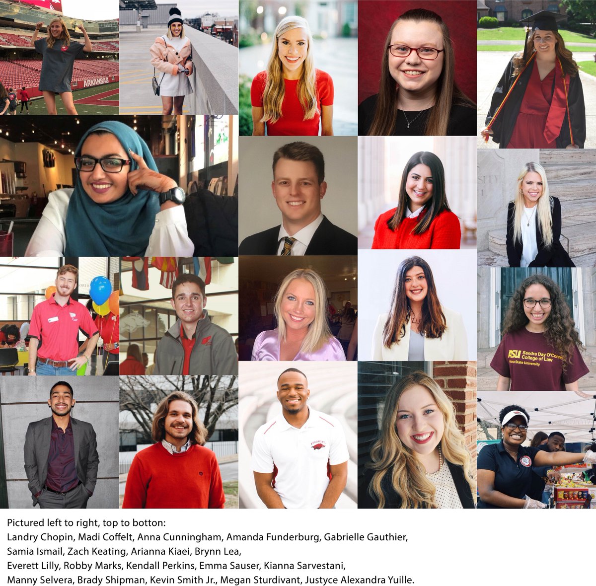 UARKGetInvolved's tweet photo. OSA loves our graduating seniors! We're celebrating by highlighting two a day on our social media feeds, but wanted to share this story with more information about all of these amazing students. We are so honored that you spent some of your time with us! https://t.co/76ajfNHIOo https://t.co/IC5SFBp7ZQ