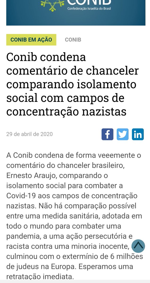 gugachacra's tweet photo. @ernestofaraujo Caro ministro, obrigado pela leitura. Críticas ao meu trabalho são bem vindas e lido bem com elas. E o Sr já fez a retratação demandada pela Conib (Confederação Israelita do Brasil), mais importante entidade judaica brasileira? Eles interpretaram o texto como eu. Leia abaixo https://t.co/pcfjs7BWrS