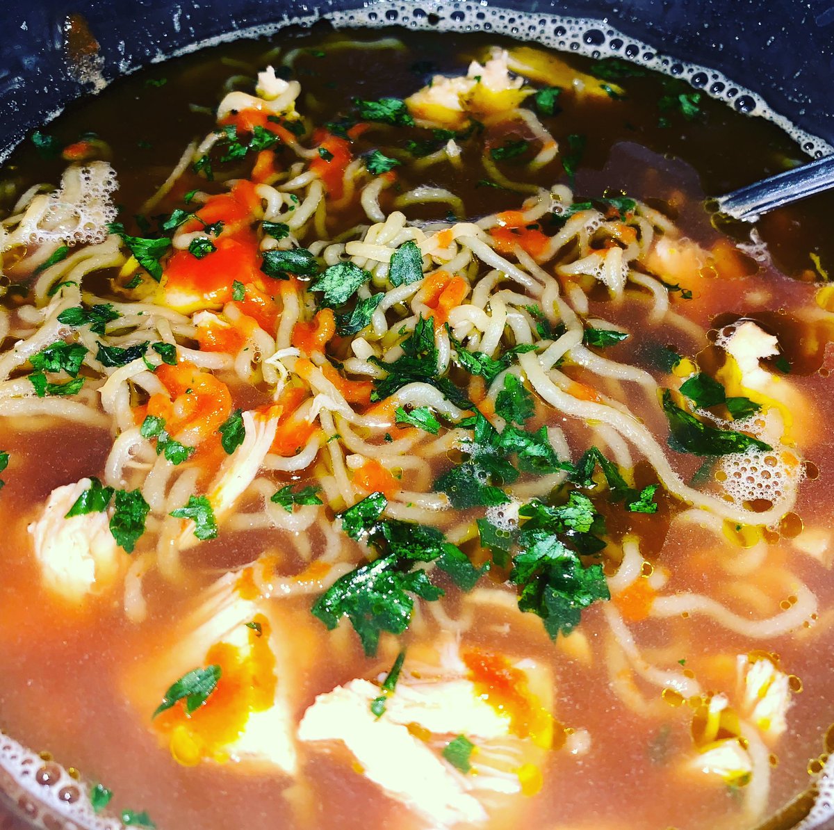 turbinski2000's tweet image. Quick and easy dinner tonight. Lemongrass and ginger pho broth with shirataki ramen noodles and chicken breasts finished off with a drizzle of sriracha, hemp oil, sesame oil and coconut aminos. #keto #ketostrong #ironturbo